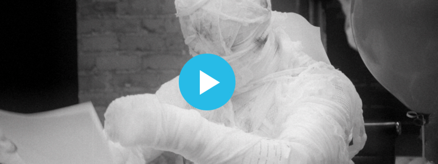 Screenshot of a video showing a zombie wrapped in cloth